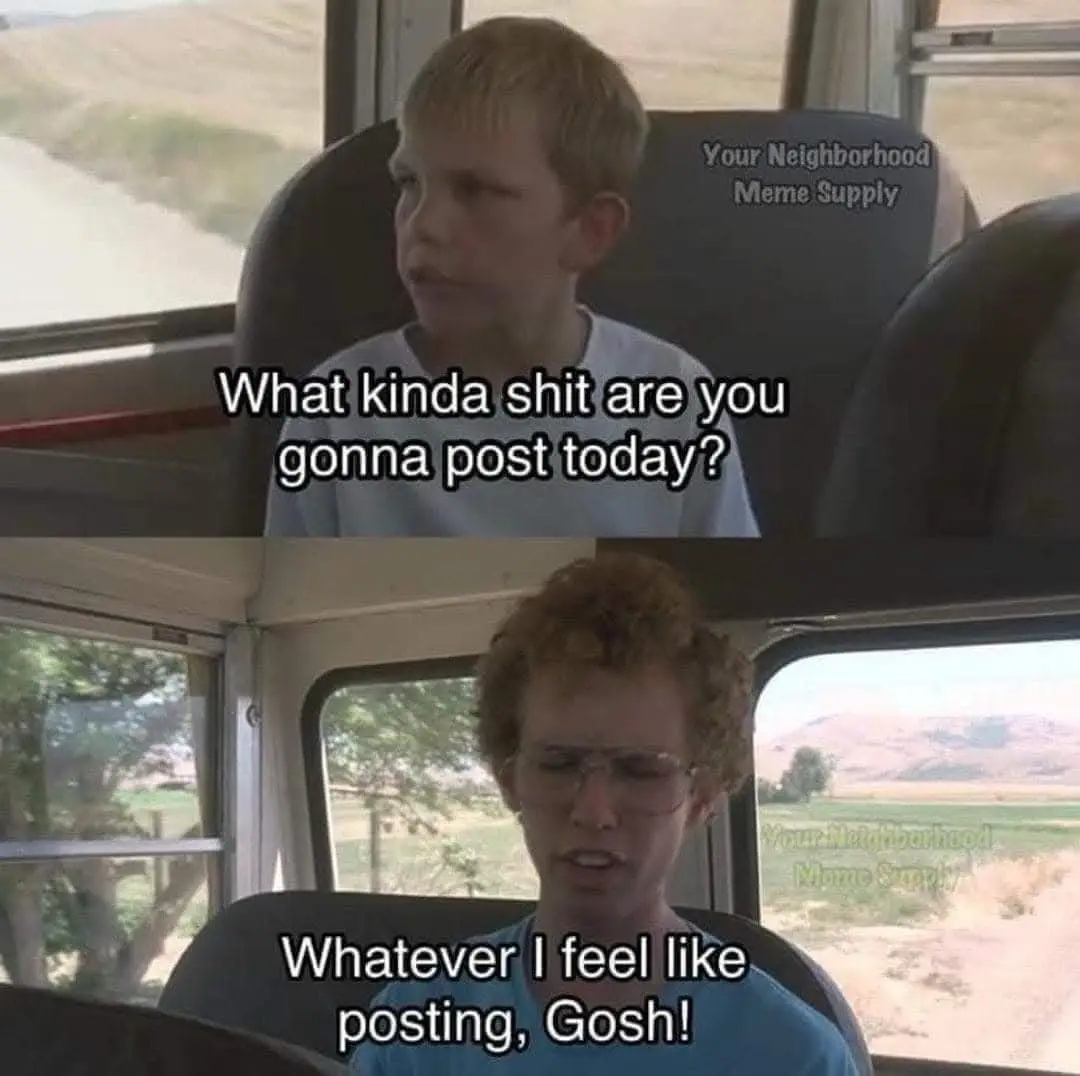 The image is a two-panel meme featuring scenes from a movie. The top panel shows a young boy in a school bus seat looking…