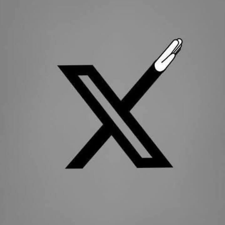 A minimalist black 'X' shape on a gray background, with the top-right arm of the 'X' cleverly designed to look like a lit…