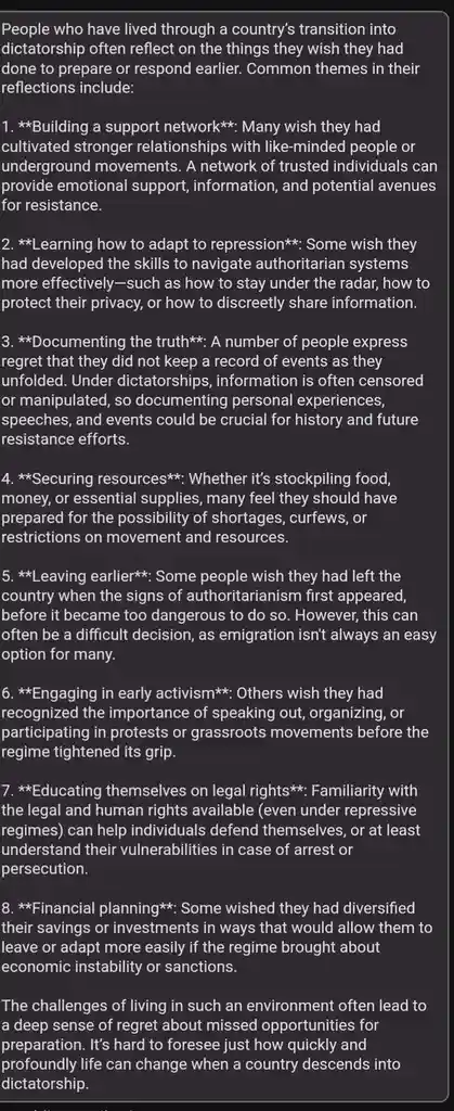 What Do People Regret Not Doing Before a Dictatorship Took Over?