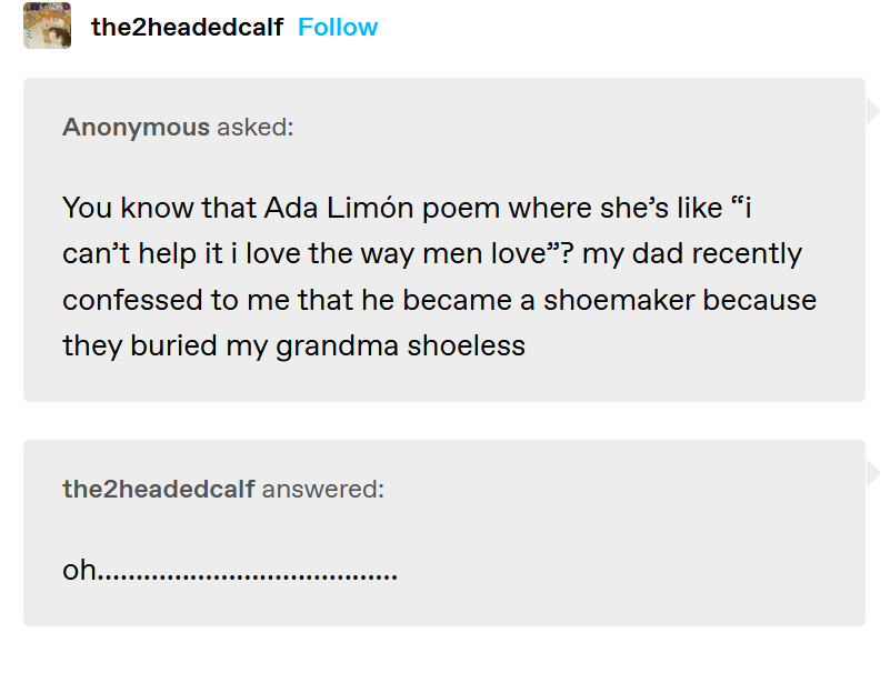 A screenshot of a Reddit-style comment thread shows an anonymous user asking about Ada Limón's poem and then revealing their…