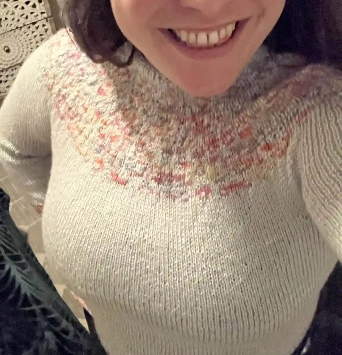 Excuse the selfie, but I just completed another cozy sweater!