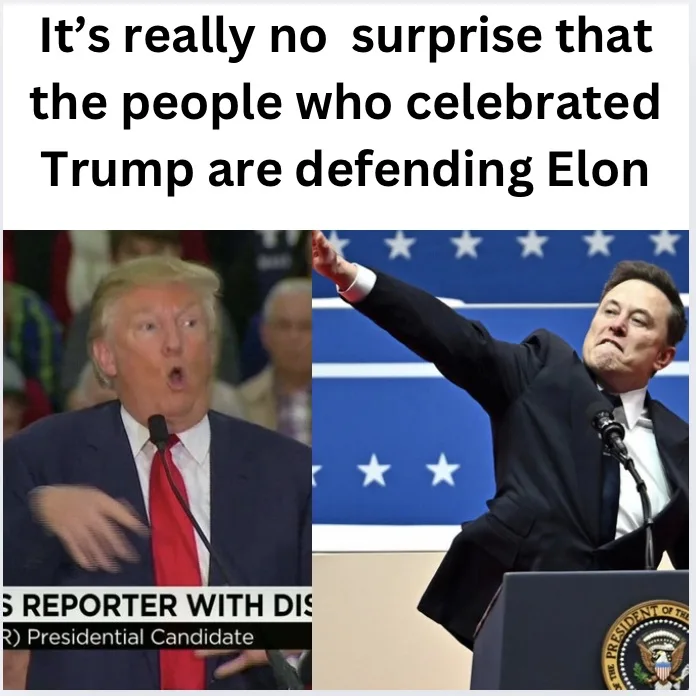 The image is a split-screen meme showing Donald Trump on the left with his mouth open and gesturing, and Elon Musk on the…