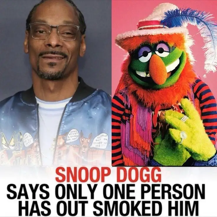 The image is a split-screen meme. On the left is a photo of Snoop Dogg wearing glasses and a jacket with cartoon deer…