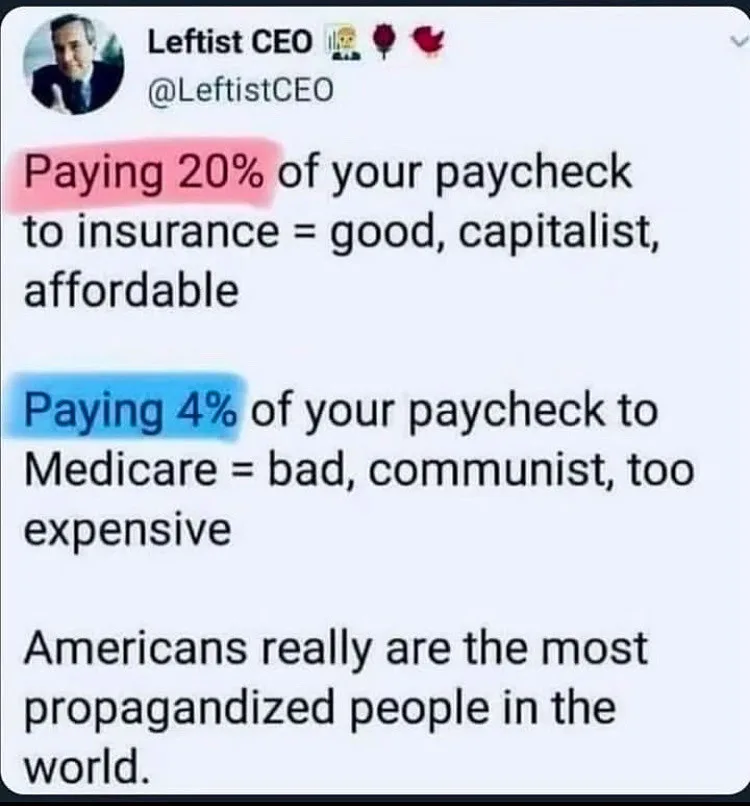 A screenshot of a tweet from a user named 'Leftist CEO' with a profile picture of a man. The tweet contrasts two financial…