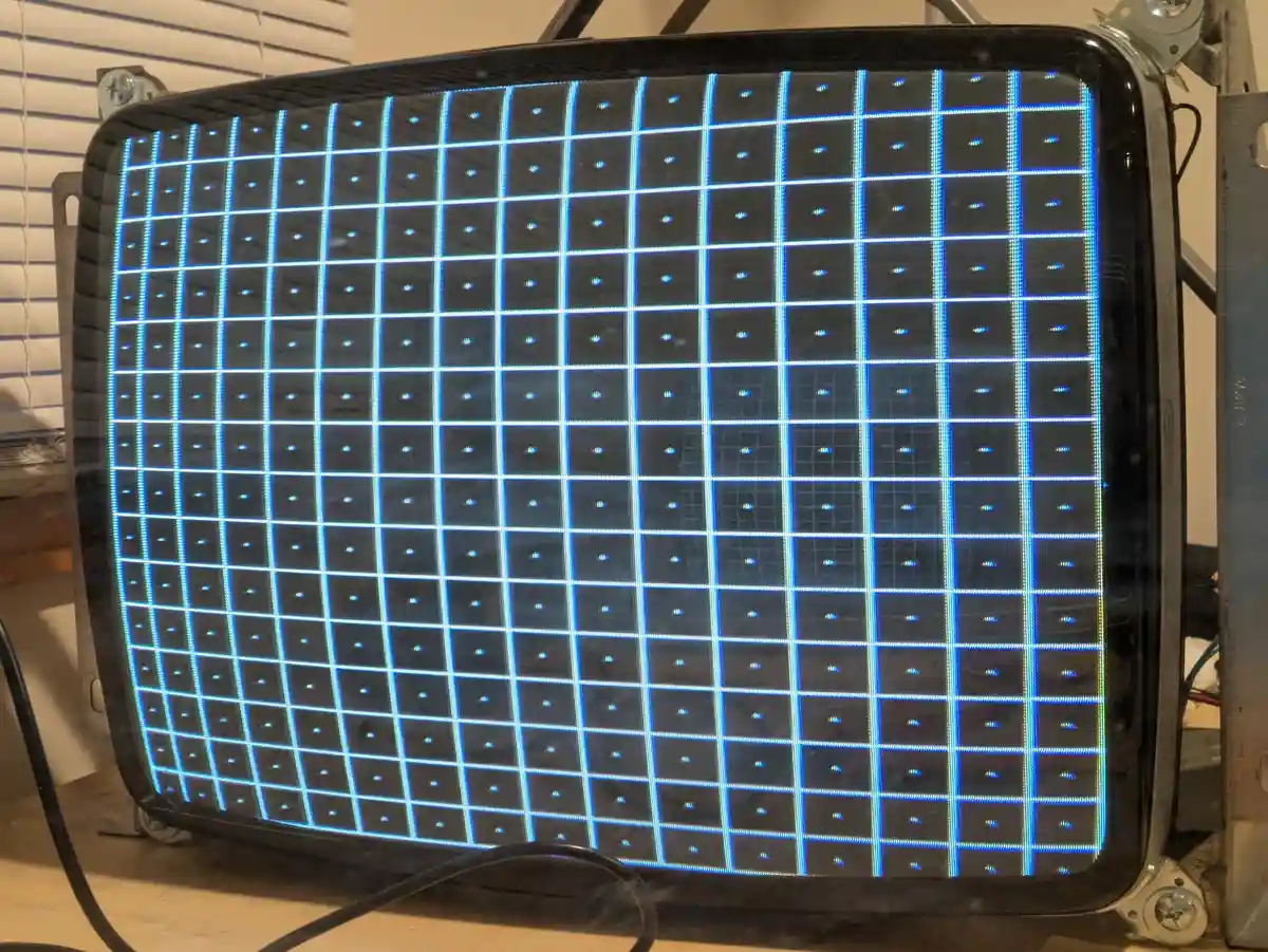An old television set displays a grid of blue LED lights instead of a picture, with the overlaid text reading 'i just got my…
