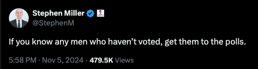 A screenshot of a tweet from Stephen Miller's verified Twitter account, showing his profile picture, handle @StephenM, and…