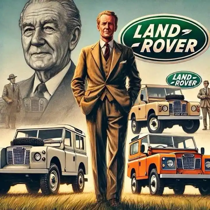 A vintage-style promotional image features a central man in a tan suit standing confidently with hands in pockets, flanked…