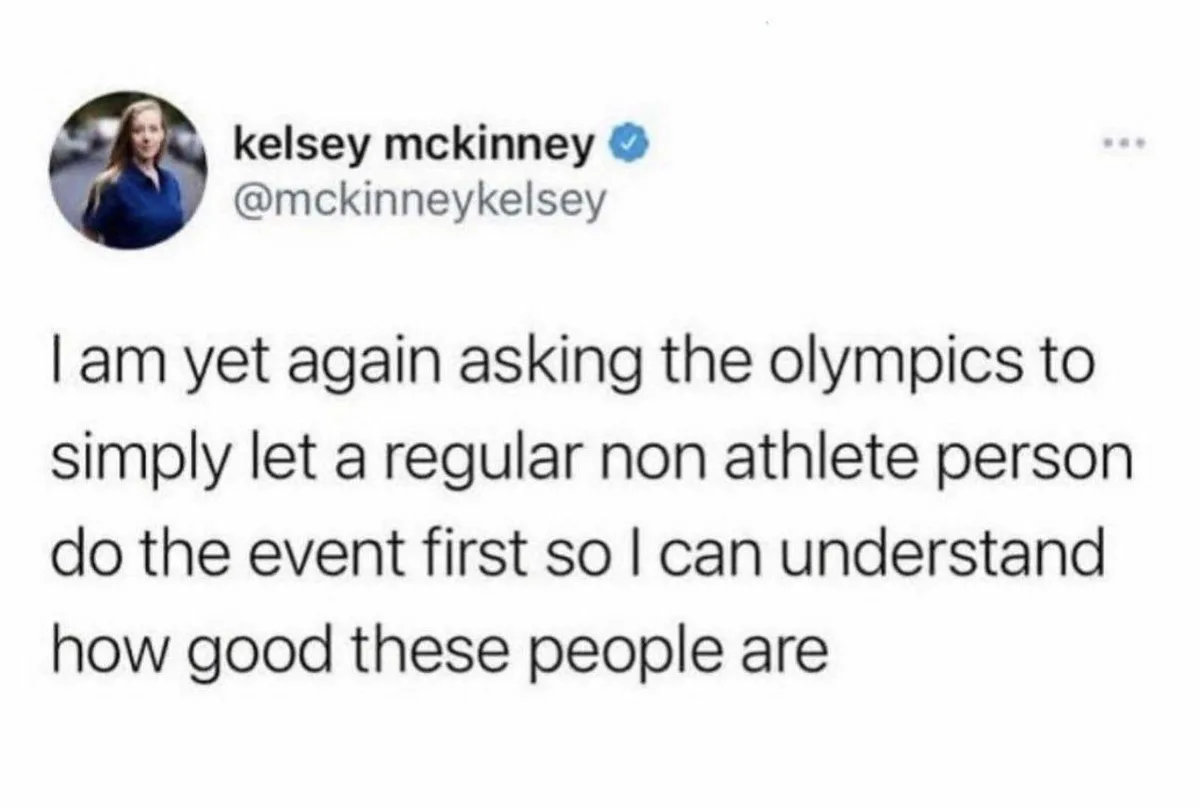 A screenshot of a tweet from verified user Kelsey McKinney (@mckinneykelsey) showing her asking the Olympics to let a…