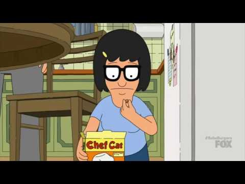 A cartoon woman with black bob hair and glasses holds a box labeled 'Chef Cat' while looking thoughtful with her finger on…