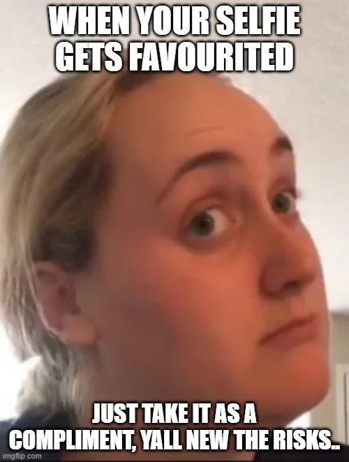 A close-up image of a woman with blonde hair looking sideways with a surprised or slightly awkward expression. The text…
