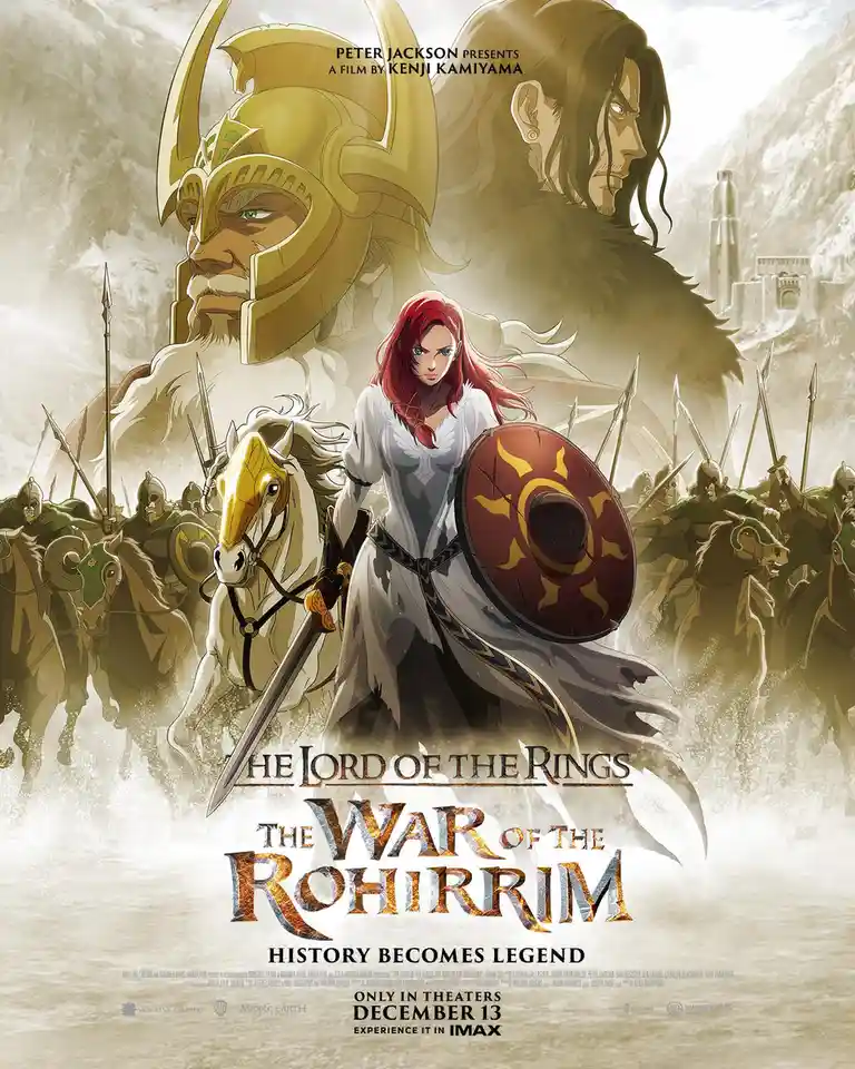 This is a fictional movie poster parody depicting an anime-style adaptation of 'The Lord of the Rings: The War of the…
