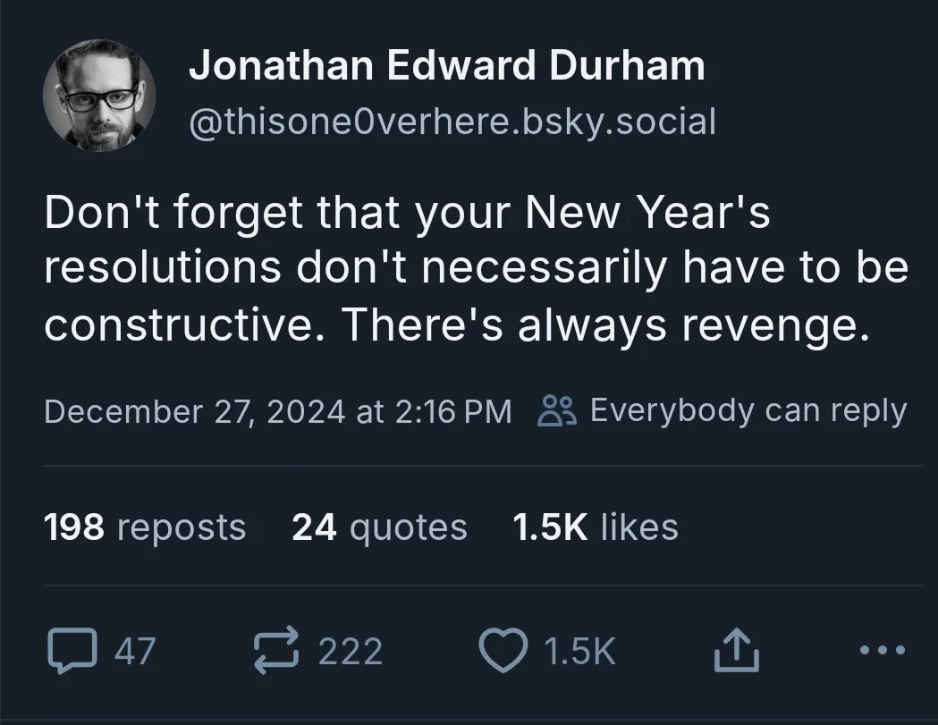 A screenshot of a social media post by Jonathan Edward Durham on a dark-themed platform, showing a tweet-like interface with…