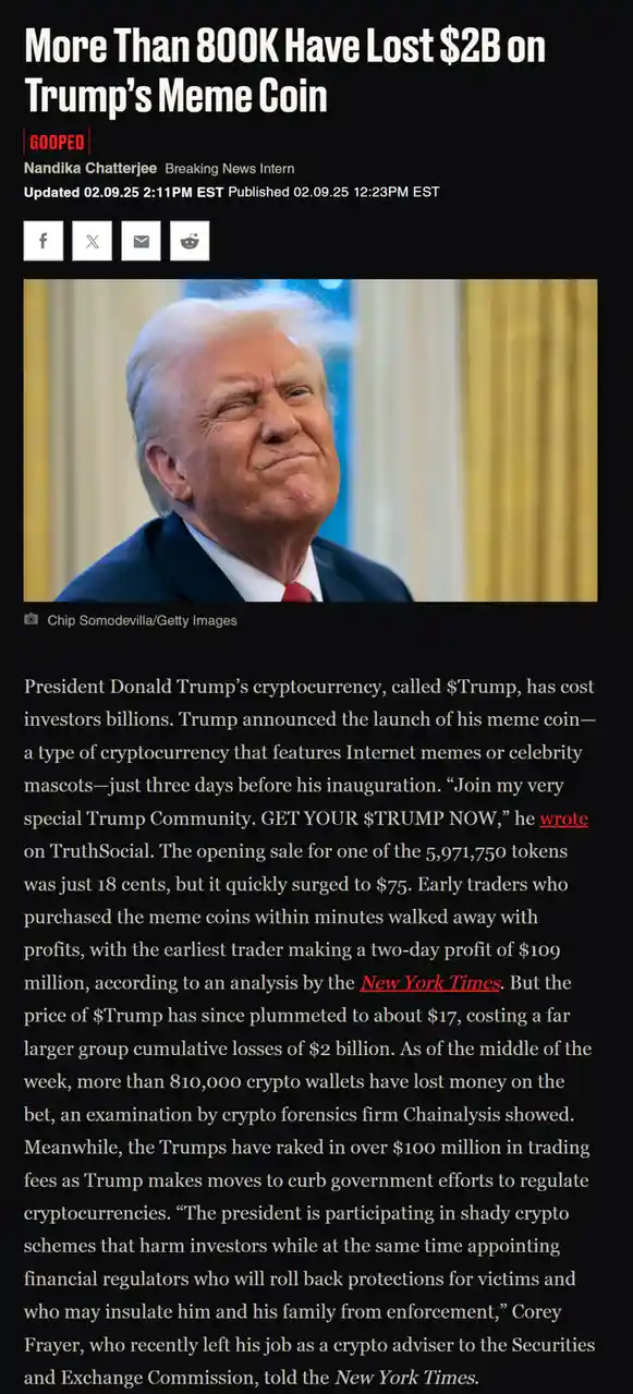 The image displays a screenshot of a fake news article from 'GOOPED' with a headline about investors losing billions on…