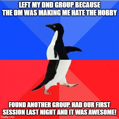 An image of an Adélie penguin walking against a blue and red background, with white text overlaid in two sections. The top…