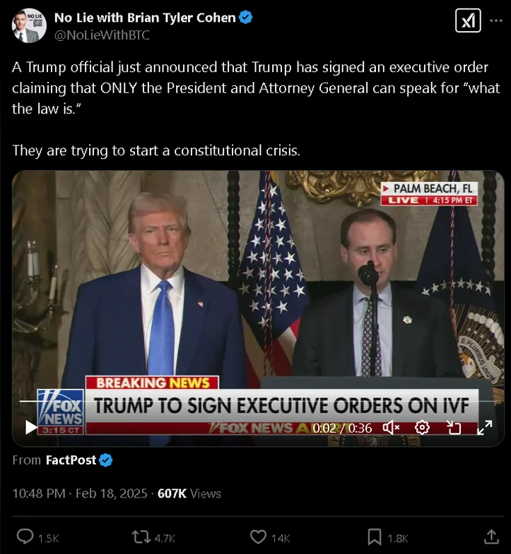 A screenshot of a Fox News broadcast shows Donald Trump standing beside a man speaking at a podium in front of American…