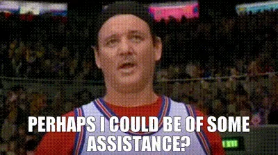 The image shows five panels of a basketball player, Kevin Spacey, repeating the phrase 'PERHAPS I COULD BE OF SOME…
