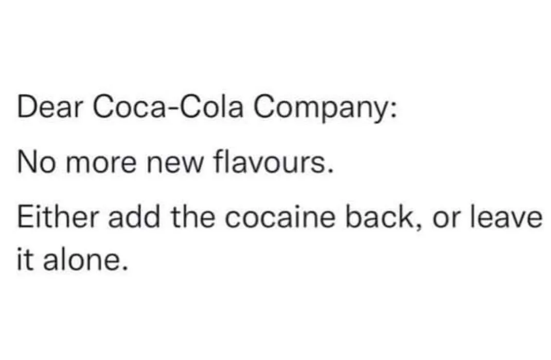 The image displays a plain white background with black text formatted as a letter to the Coca-Cola Company. The text…