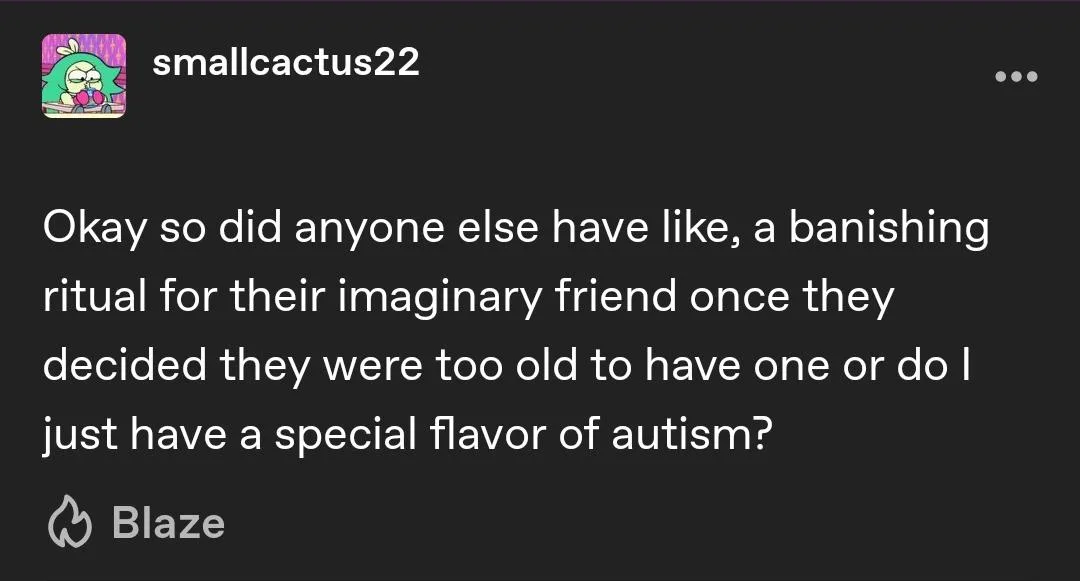 A screenshot of a social media post by 'smallcactus22' with a dark background and white text. The post asks if others had a…