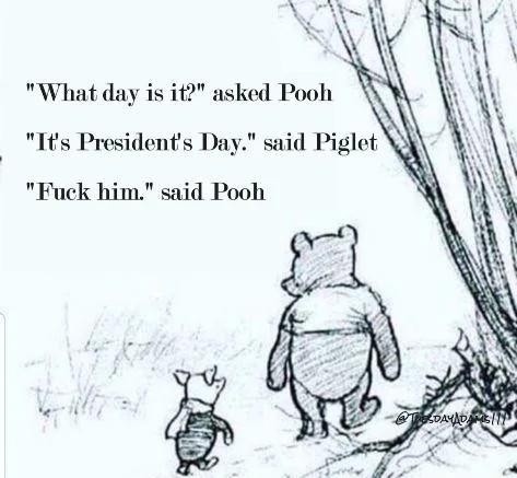 A black-and-white sketch shows Winnie the Pooh and Piglet walking away from the viewer toward a tree. Overlaid text reads…