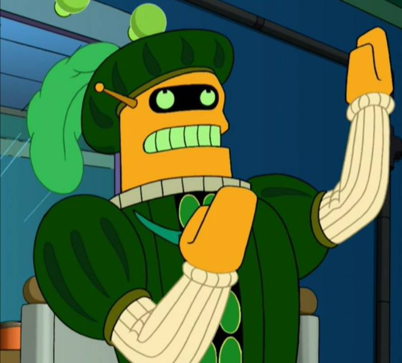 a cartoon robot with a green beret and green eyes, wearing a green outfit with white ribbed sleeves, is shown with a…