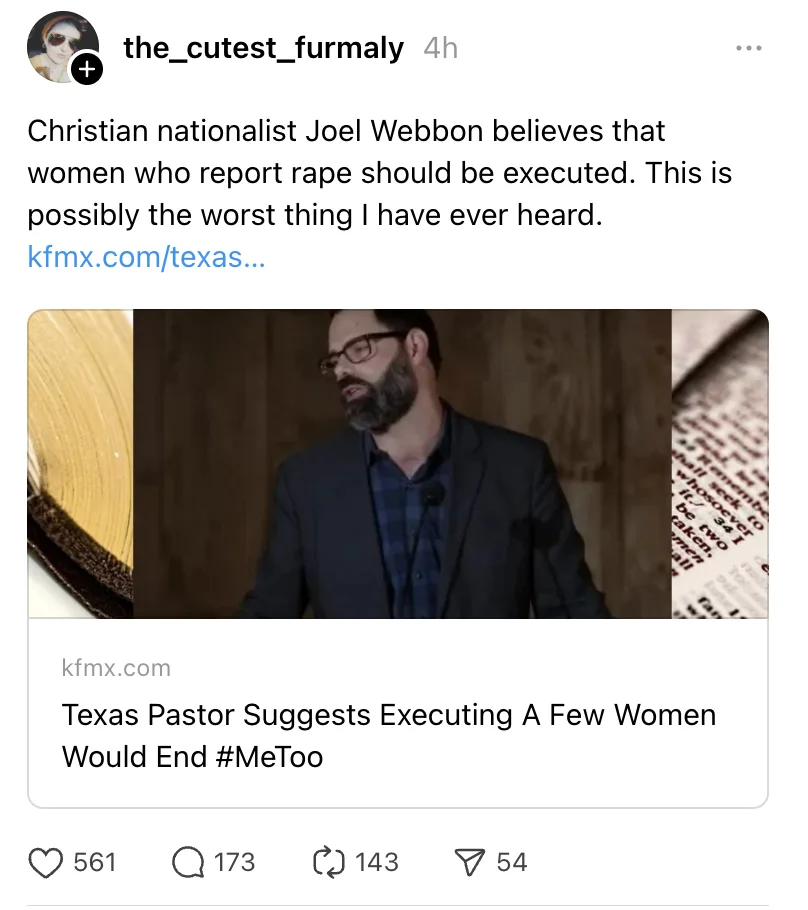 A screenshot of a social media post shows a man with glasses and a beard speaking at a podium, flanked by images of a Bible…