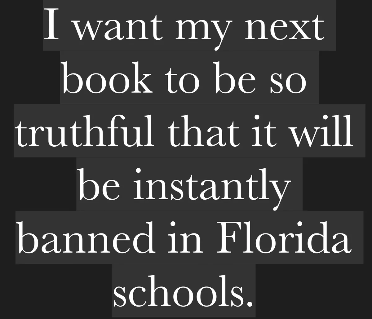 The image displays white serif text on dark gray rectangular blocks against a black background. The text reads: 'I want my…