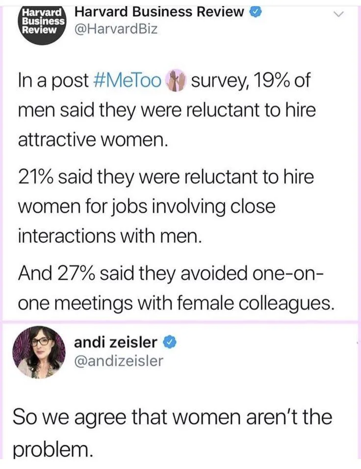 A screenshot of two Twitter posts. The top post from Harvard Business Review shares survey results showing percentages of…