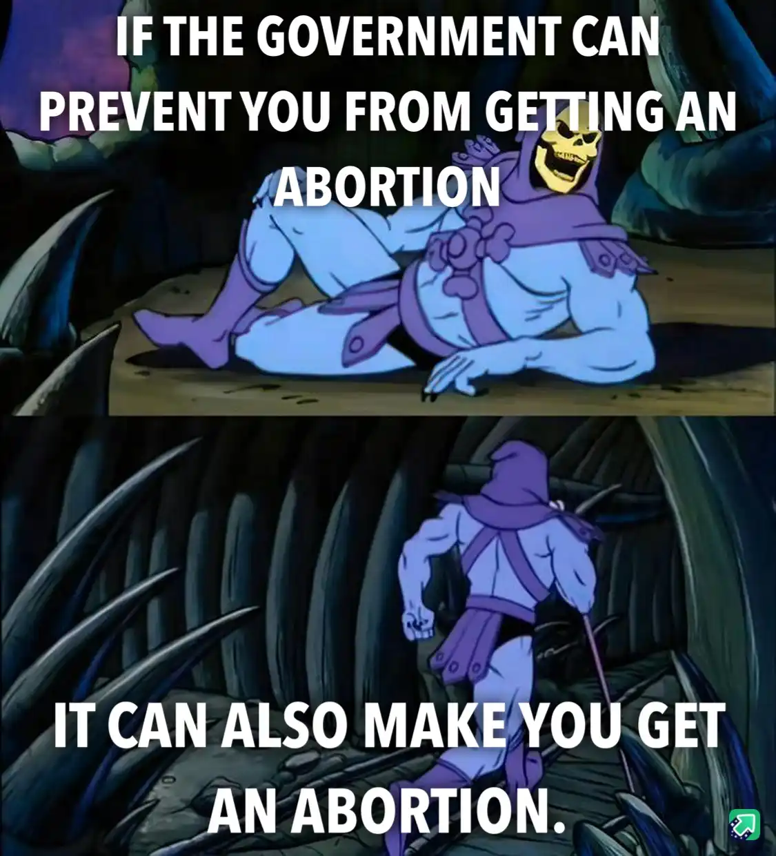 The meme features two panels of the animated character Skeletor from 'He-Man and the Masters of the Universe'. In the top…