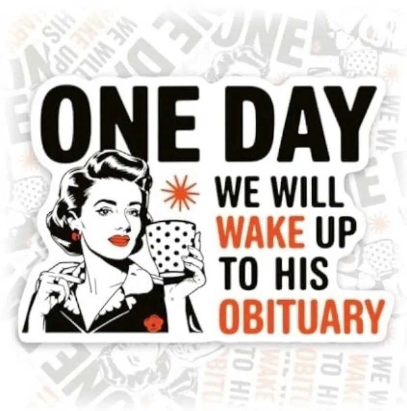 A vintage-style sticker features a woman in a 1950s pin-up style holding a polka-dotted mug and a cigarette, with bold text…
