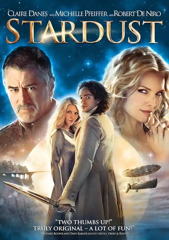 This is a movie poster for 'Stardust' featuring actors Claire Danes, Michelle Pfeiffer, and Robert De Niro against a starry…