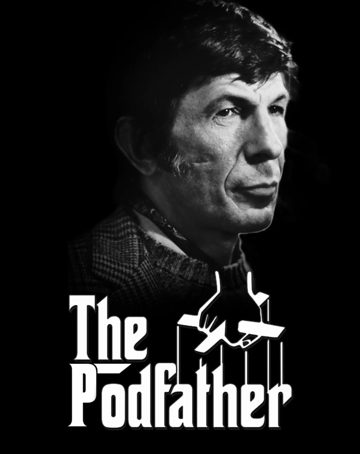 A black-and-white portrait of actor Leonard Nimoy, known for playing Spock in Star Trek, is overlaid with the title 'The…