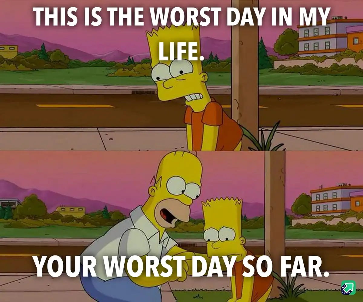 The image is a two-panel meme featuring Bart Simpson from The Simpsons. In the top panel, Bart stands outside looking…