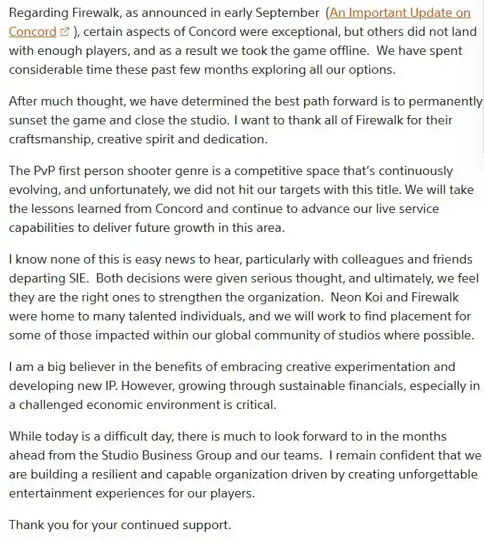 Sony's Bold Move: Shutting Down Firewalk Studios After Concord's Setback