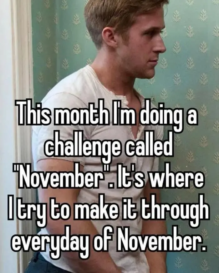 A man with short blond hair, wearing a white t-shirt, stands in profile against a green wallpapered wall. Large white text…