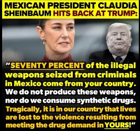 The image features a split-screen of Mexican President Claudia Sheinbaum and former U.S. President Donald Trump. Overlaid…