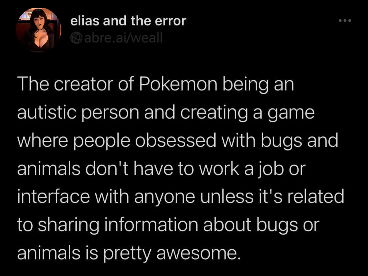 A screenshot of a social media post with a black background and white text. The post is from a user named 'elias and the…
