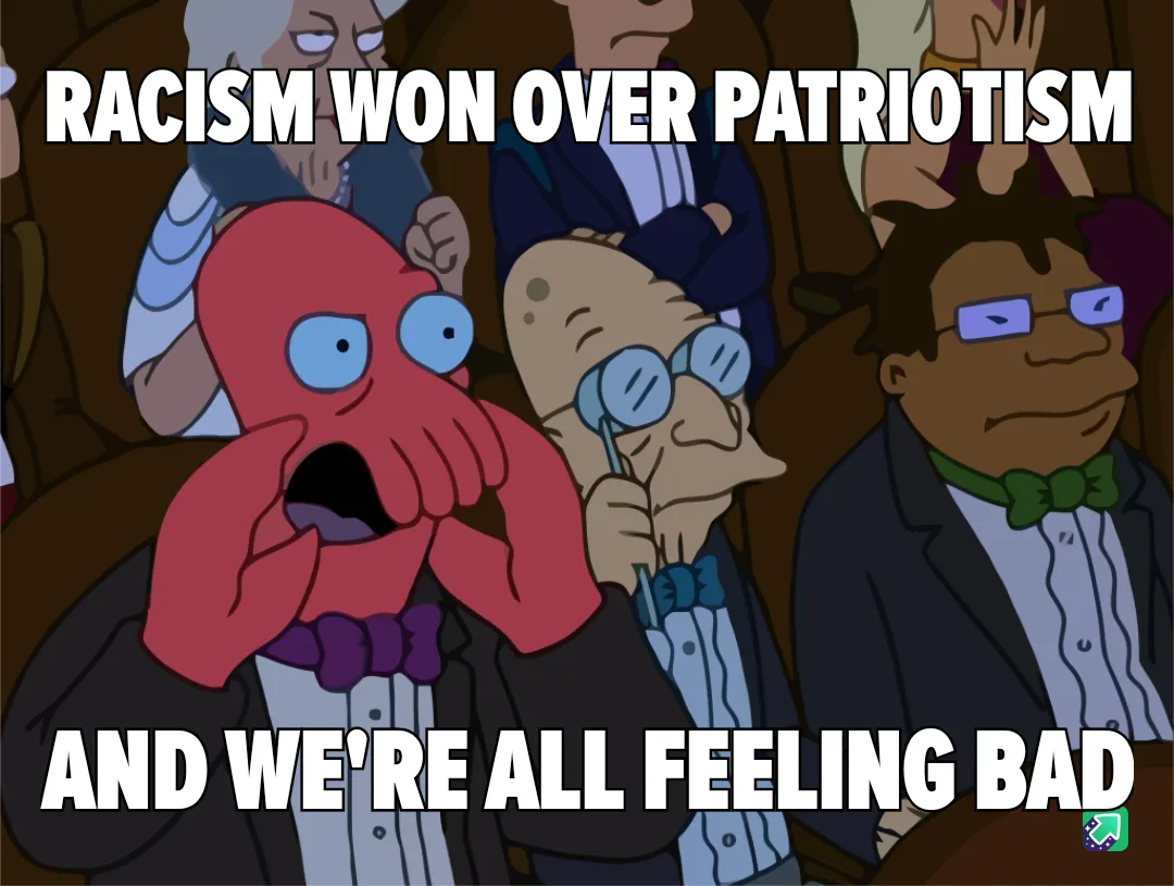 An image from the animated show Futurama shows a red octopus character with wide eyes and hands over its mouth, looking…