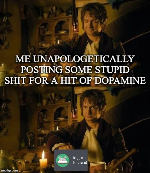 The image shows two panels of the character Bilbo Baggins from 'The Lord of the Rings' in a cozy, candlelit room. In the top…
