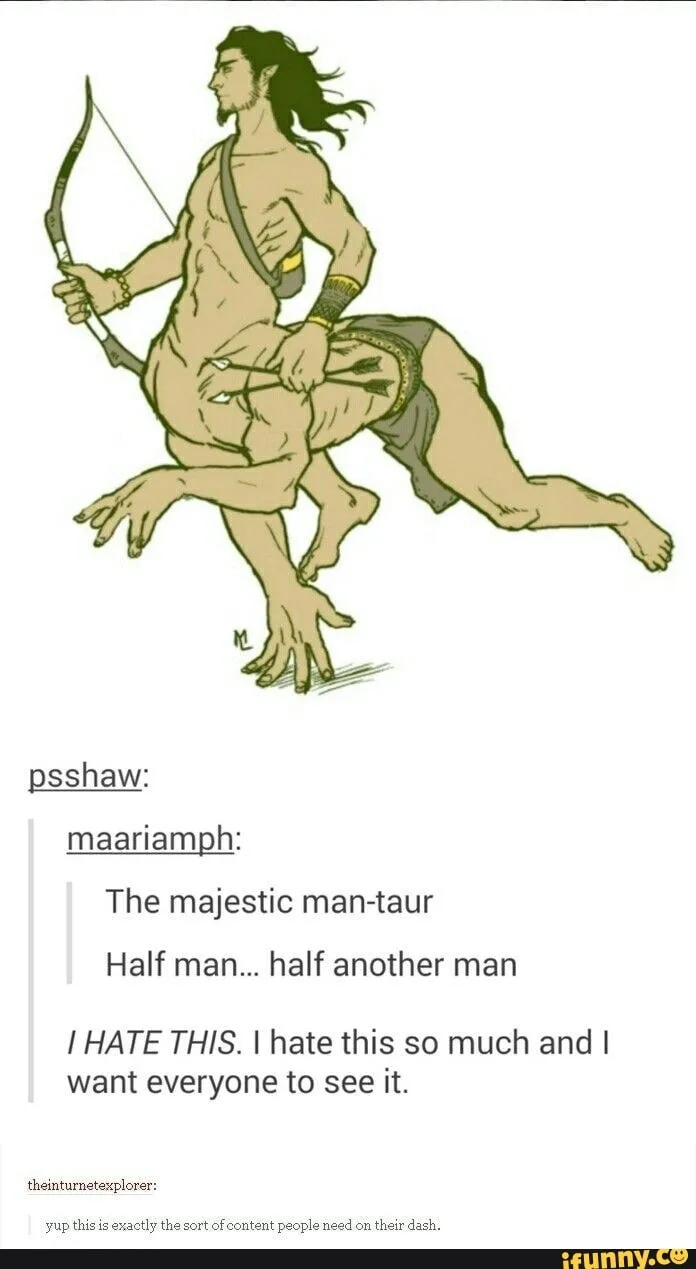 An illustration of a muscular, half-human, half-bull creature holding a bow and arrows, with a conversation overlay showing…