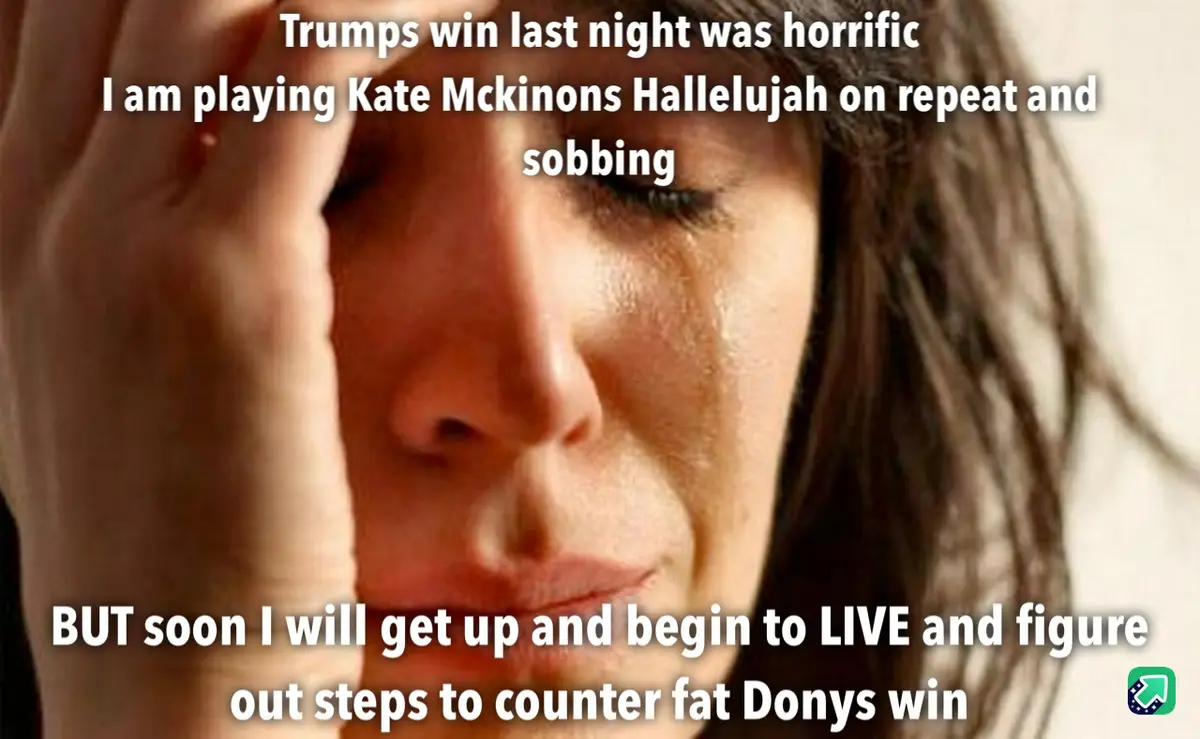 A close-up image of a woman with dark hair, visibly crying, with her hand partially covering her face. White text is…