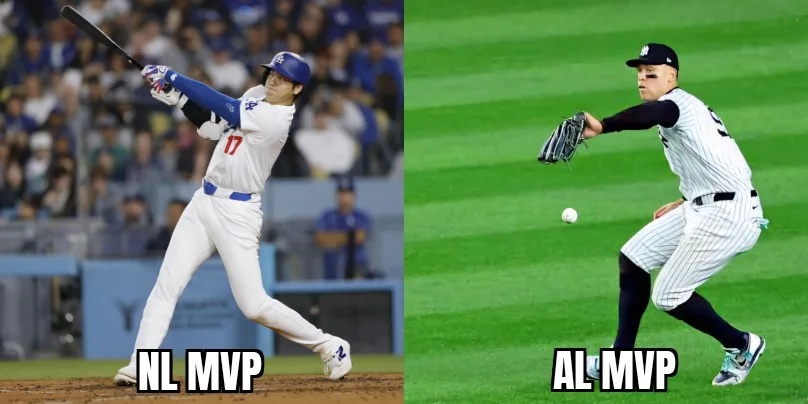 A split image shows two baseball players: on the left, a batter in a white and blue uniform with '17' on his sleeve, labeled…