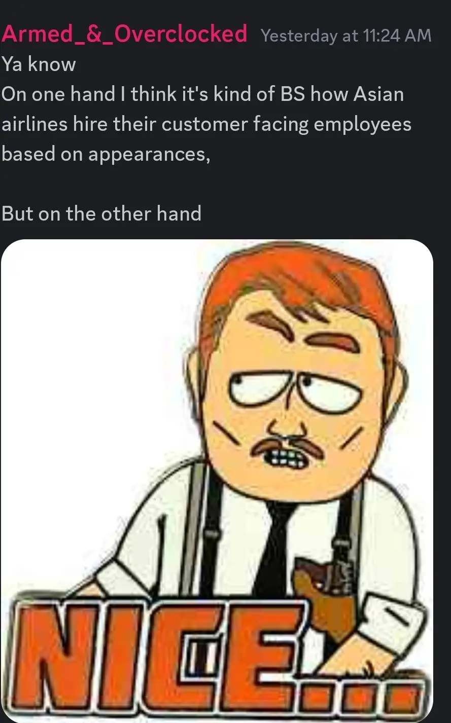 A cartoon image of a man with red hair, glasses, and a mustache, wearing a white shirt, black tie, and suspenders, holding a…