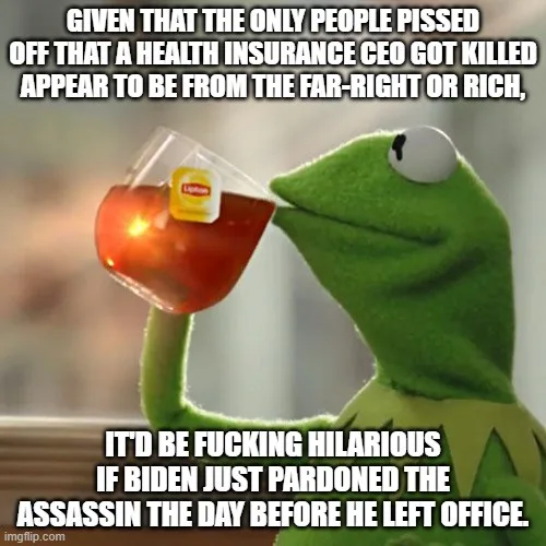 A green frog character, Kermit the Frog, is shown sipping tea from a clear glass mug with a Lipton tea bag visible. The…