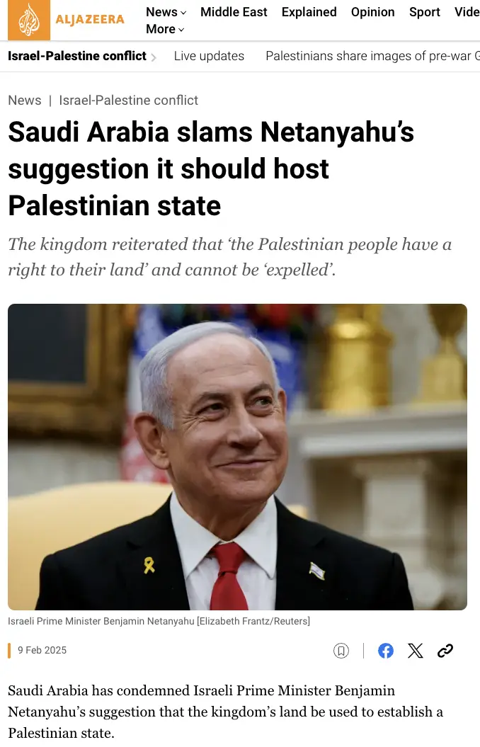 A screenshot of an Al Jazeera news article from February 9, 2025, featuring a photo of Israeli Prime Minister Benjamin…