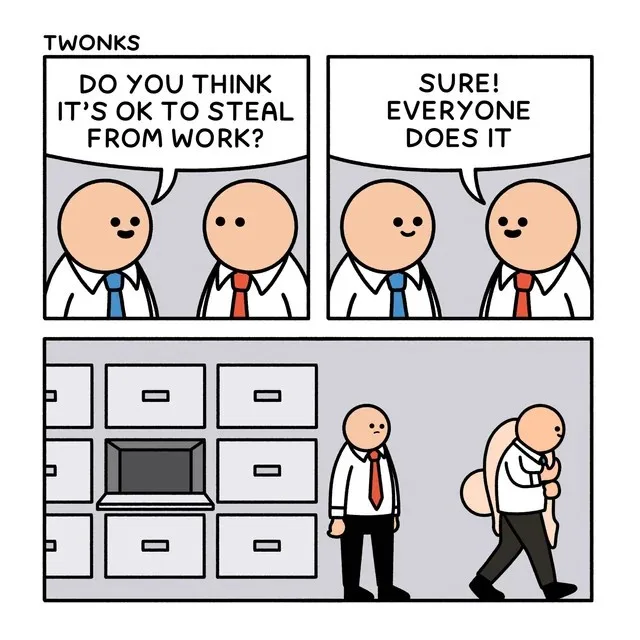 A three-panel comic strip titled 'TWONKS' shows two bald office workers in white shirts and ties. In the first panel, one…