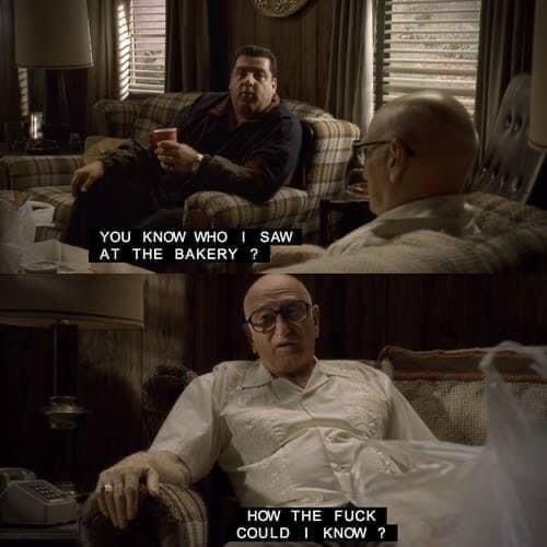 Two-panel meme from 'The Sopranos' featuring Silvio Dante (top) and Tony Soprano (bottom). Silvio, holding a drink, asks…