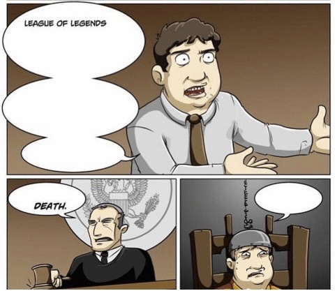 A three-panel comic strip shows a man in a business shirt and tie speaking with multiple speech bubbles labeled 'LEAGUE OF…