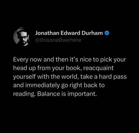A screenshot of a tweet by Jonathan Edward Durham (@thisone0verhere) with a black background and white text. The tweet…