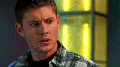 A six-panel image shows actor Jensen Ackles portraying a character with escalating expressions of shock and disbelief…