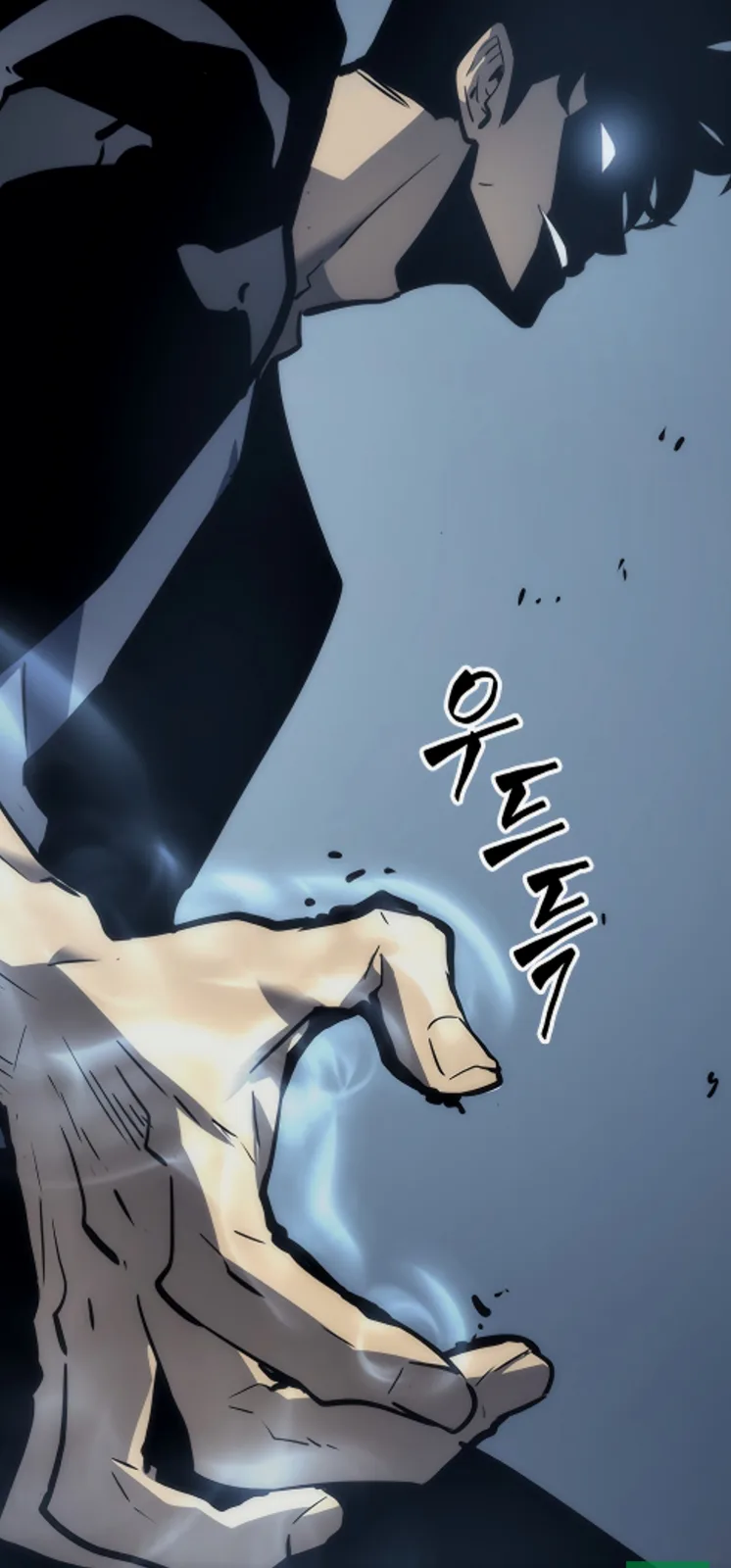 An anime-style illustration shows a dark-haired male character in a black suit, leaning forward with a determined…